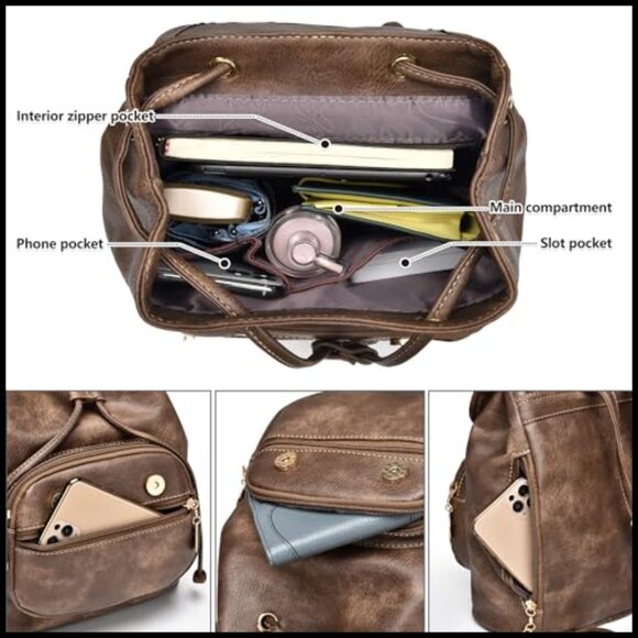 Vegan Leather Mini Backpack Retro Chic Lightweight Travel Daypack Adjustable main image 6